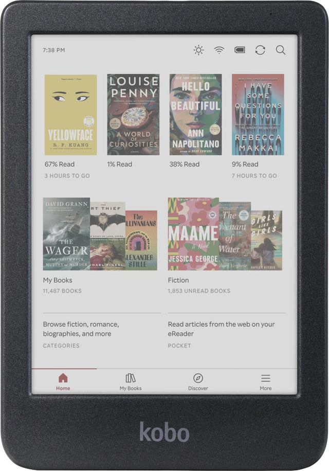 7:38 PM

W FOBE TIMES BESTSELLER

1. YELLOWFACE
   R.F. KUANG
   67% Read
   3 HOURS TO GO

2. A WORLD OF CURIOSITIES
   LOUISE PENNY
   1% Read

3. HELLO BEAUTIFUL
   ANN NAPOLITANO
   38% Read

4. I HAVE SOME QUESTIONS FOR YOU
   REBECCA MAKKA
   9% Read
   7 HOURS TO GO

5. THE WAGER
   DAVID GRANN

6. THE THIEF
   THE LIVANIANS

7. MAAME
   JESSICA GEORGE

8. The GILLY
   A Novel

My Books
11,487 BOOKS

Fiction
1,853 UNREAD BOOKS

Browse fiction, romance, biographies, and more

Read articles from the we