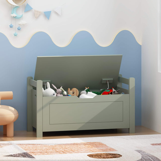 Front. Z-Edge - Kids Storage Bench, Wooden Toy Box Chest, Large Storage Cabinet with Safety Hinge, Flip-Top Lid for Nursery, Playroom - Green.