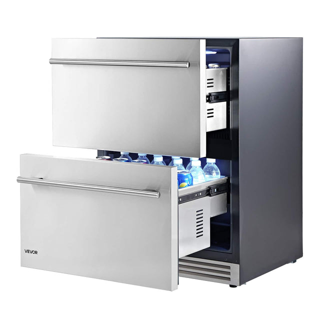 Front. VEVOR - Drawer Refrigerator, 24 in Undercounter Beverage Fridge, Large Capacity, Drink Cooler with 304 Stainless Steel Drawers - Black;Silver.