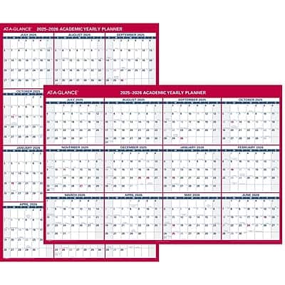 AT-A-GLANCE - 2025-2026 48" x 32" Academic Yearly Wet-Erase Wall Calendar, Reversible - White/Red