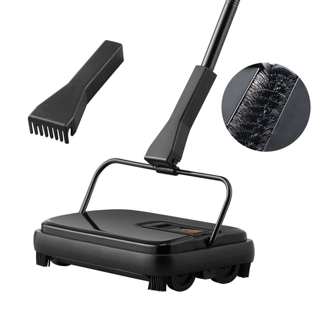 Front. VEVOR - Carpet Sweeper, 7.87 in Sweeping Paths, Floor Sweeper Manual Non Electric, 300 ml Dustbin Capacity with Comb - Black.
