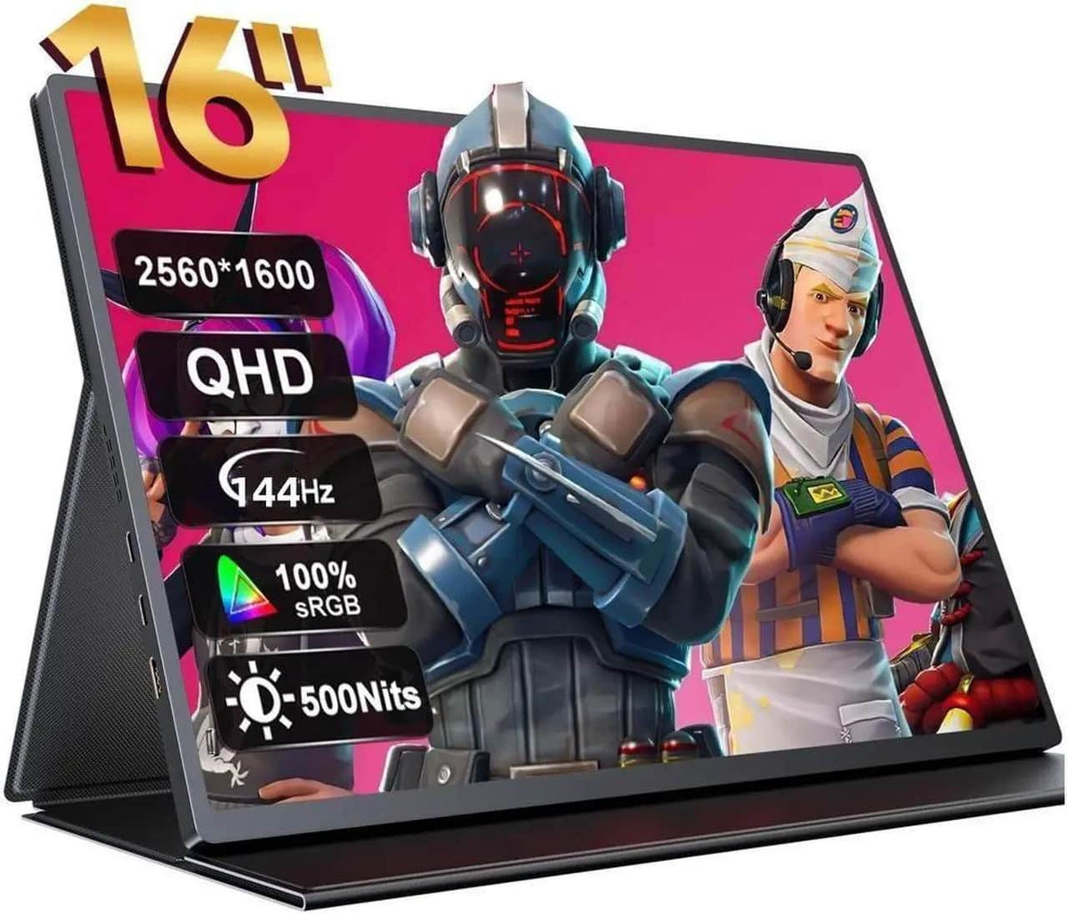 UPERFECT - 16" 2K 144Hz Portable Gaming Monitor - QHD IPS HDR, FreeSync, USB-C & HDMI - Black