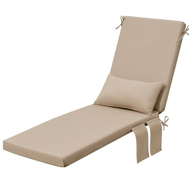 Front. Crestlive Products - Crestlive Products 1pc 72in Outdoor Water Resistant Chaise Lounge Chair Cushion with Ties Phone Pouch Lounge Cushion - Beige.