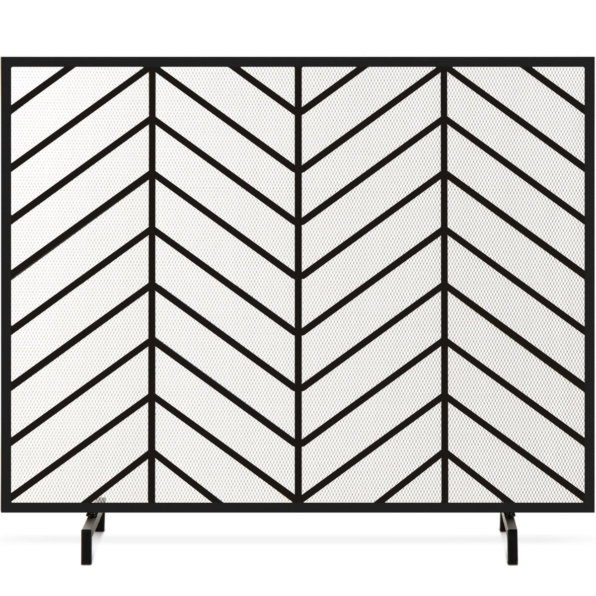 Best Choice Products - 38x31in Single Panel Handcrafted Iron Chevron Fireplace Screen w/ Distressed Finish - Satin Black