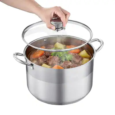 VEVOR - Stainless Steel Stock Pot, 12-Quart Stainless Steel Stockpot with Glass Lid, PFOA-Free, PFAS-Free, Compatible with Gas