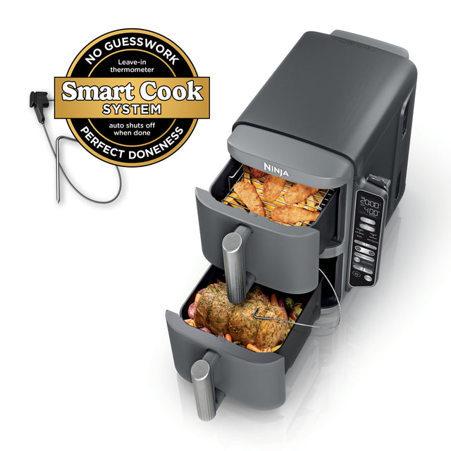 NO GUESSWORK  
Leave-in thermometer  
Smart Cook SYSTEM  
auto shuts off when done  
PERFECT DONENESS  
NINJA 2000