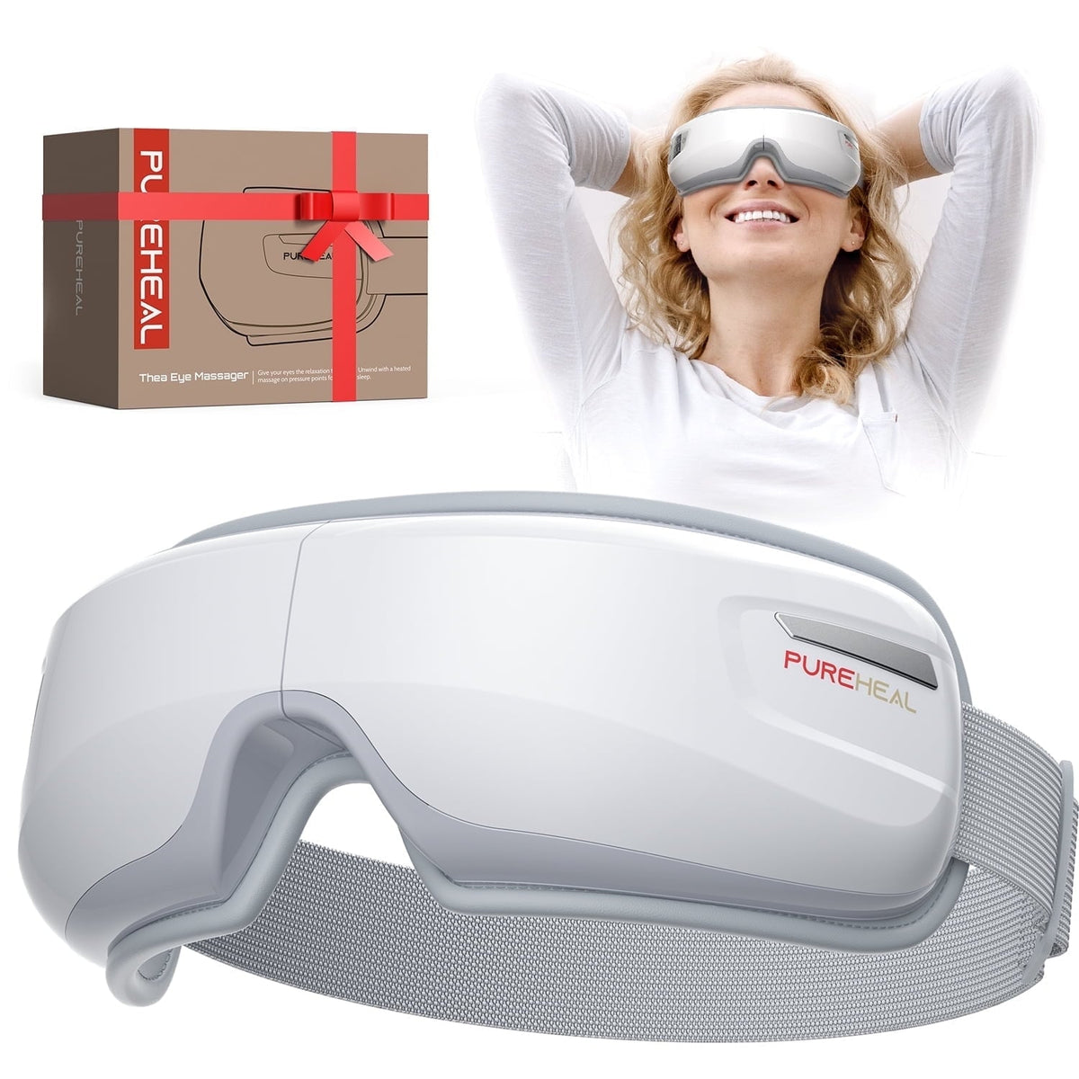 Pureheal - Heated Eye Massager with Air Compression, Eye Mask for Migraines, Relax, Reduce Strain - White
