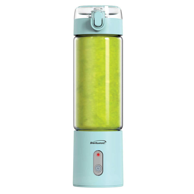 Front. Brentwood - 50W 17-Oz. Portable Battery-Operated USB-Chargeable Glass Blender - Blue.