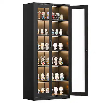 Winado - Heavy Duty 71" Tall Lockable Display Cabinet with Glass Doors & 5 Adjustable Shelves & Secure Locking System for Office