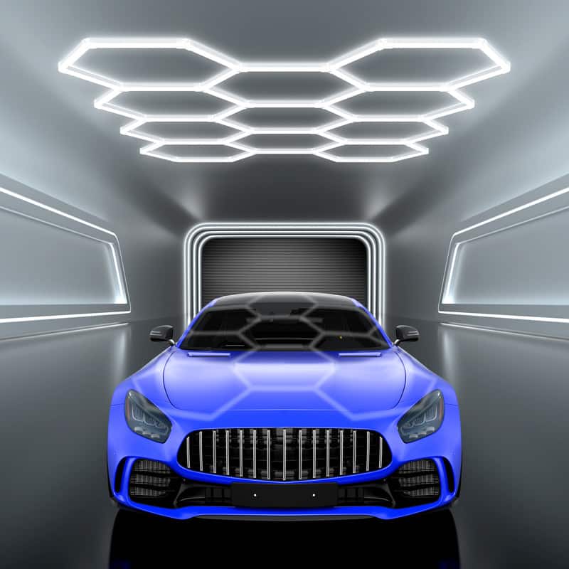 Adewalk - Hexagon Garage Lights, 368W 11 Grids LED Garage Lights - Easy Install 6500K Honeycomb Light for Workshop Warehouse - Clear