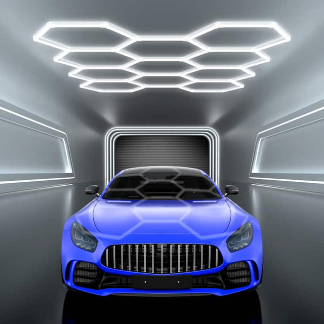 Front. Adewalk - Hexagon Garage Lights, 368W 11 Grids LED Garage Lights - Easy Install 6500K Honeycomb Light for Workshop Warehouse - Clear.