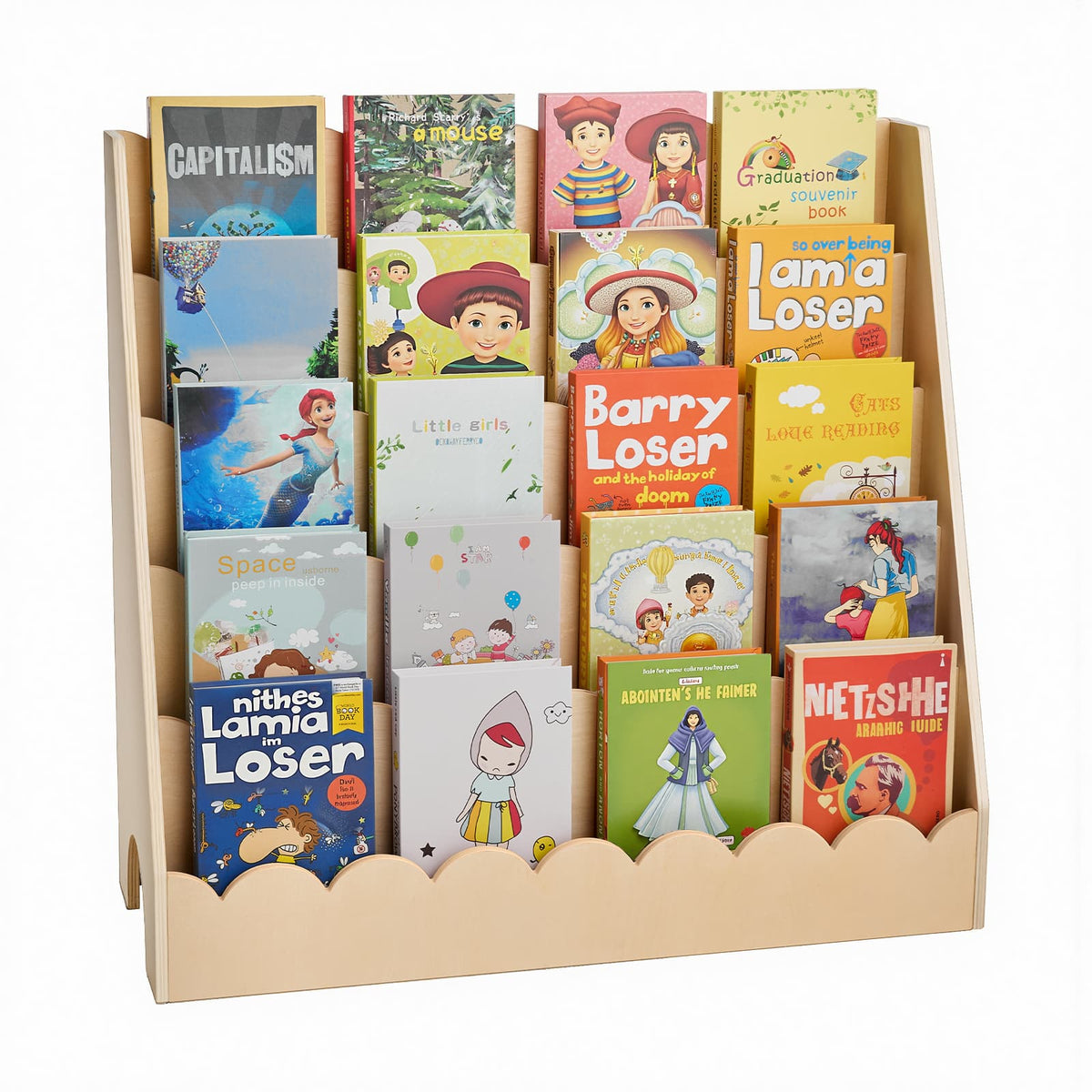 VEVOR - Montessori 5-Tier Kids Bookshelf with Scalloped Design, Front-Facing Toddler Bookcase, Includes Dual Hooks for Backpacks - Light brown