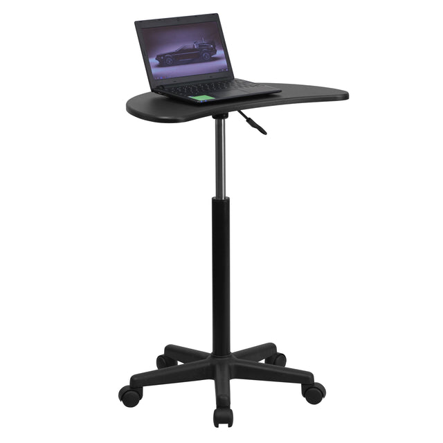 Front. Emma + Oliver - Sit to Stand Mobile Laptop Computer Desk - Portable Rolling Standing Desk - Black.