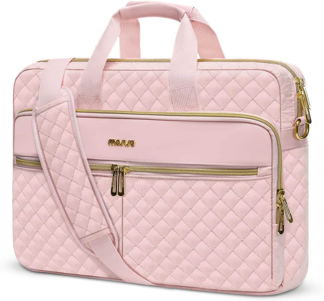 Front. mosiso - Laptop Briefcase Messenger 17-17.3 Inch, Laptop Bag with Shoulder Strap for 17.3" Dell HP Lenovo Asus Acer PC & Laptops - Pink.
