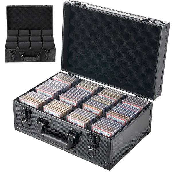 VEVOR - Graded Card Case 4 Row 120 PSA Slab Storage Box with Secure Lock, Baseball Sports Trading Cards Holder Collector - Black