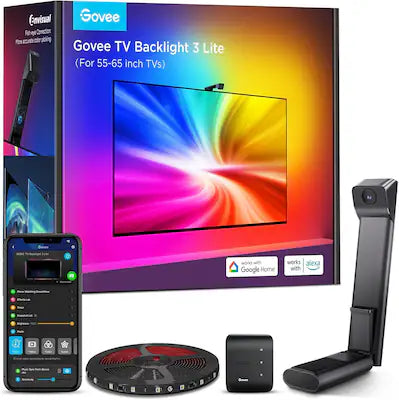 Govee - TV Backlight 3 Lite with Fish-Eye Correction Function Sync to 55-65 Inch TVs, Voice and APP Control, Adapter