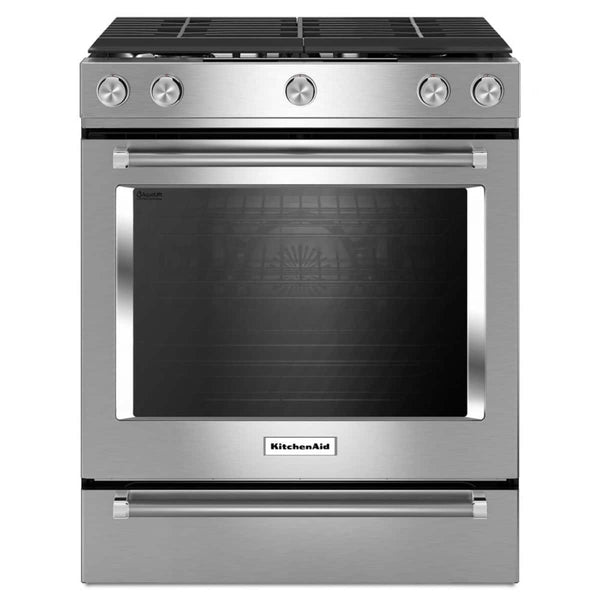 KitchenAid - 30 in. Wide 5 burners 5.8 cu. ft. Self-Cleaning Slide-In Gas Convection Range - Stainless Steel