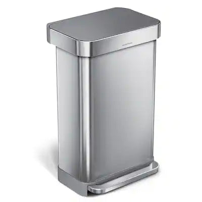 simplehuman - 45L rectangular step can with liner pocket, stainless steel with grey plastic lid