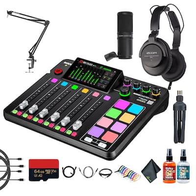 RØDE - RODE RODECaster Pro II + Headphones + Podcast Microphone + Mic Arm Stand + More (Bundle)