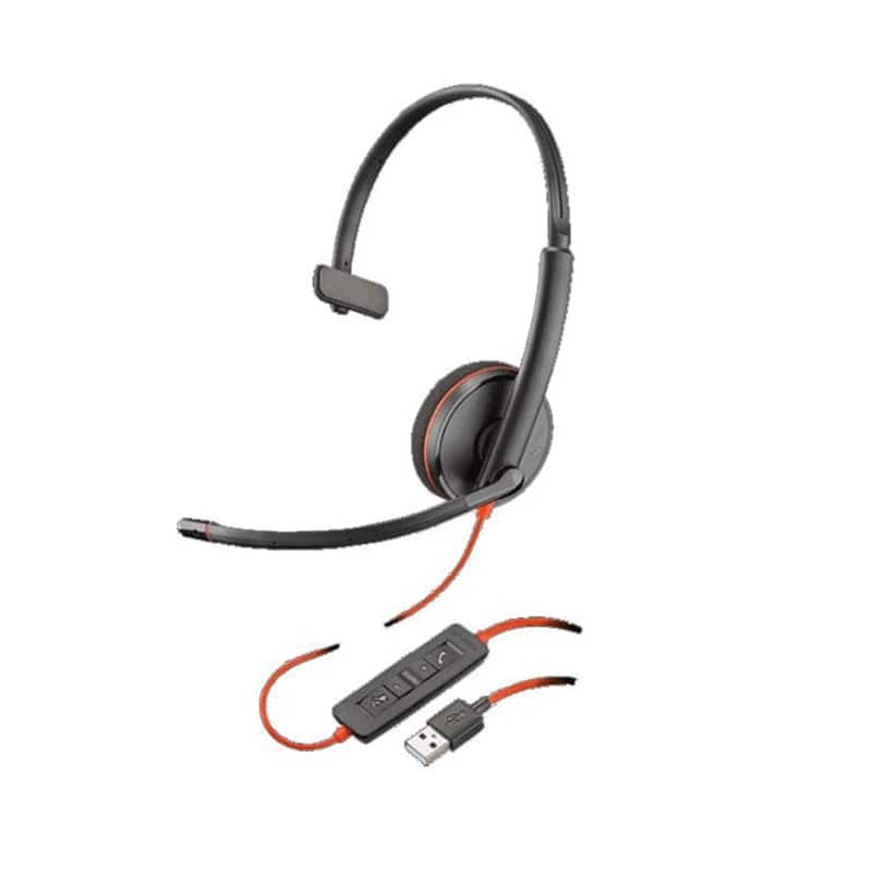 Plantronics - Blackwire C3210 209744-101 Wired Headset - Single-ear - Monaural - USB Type-A - 32 Ohms - 100 Hertz-10 kHz Optim - Black