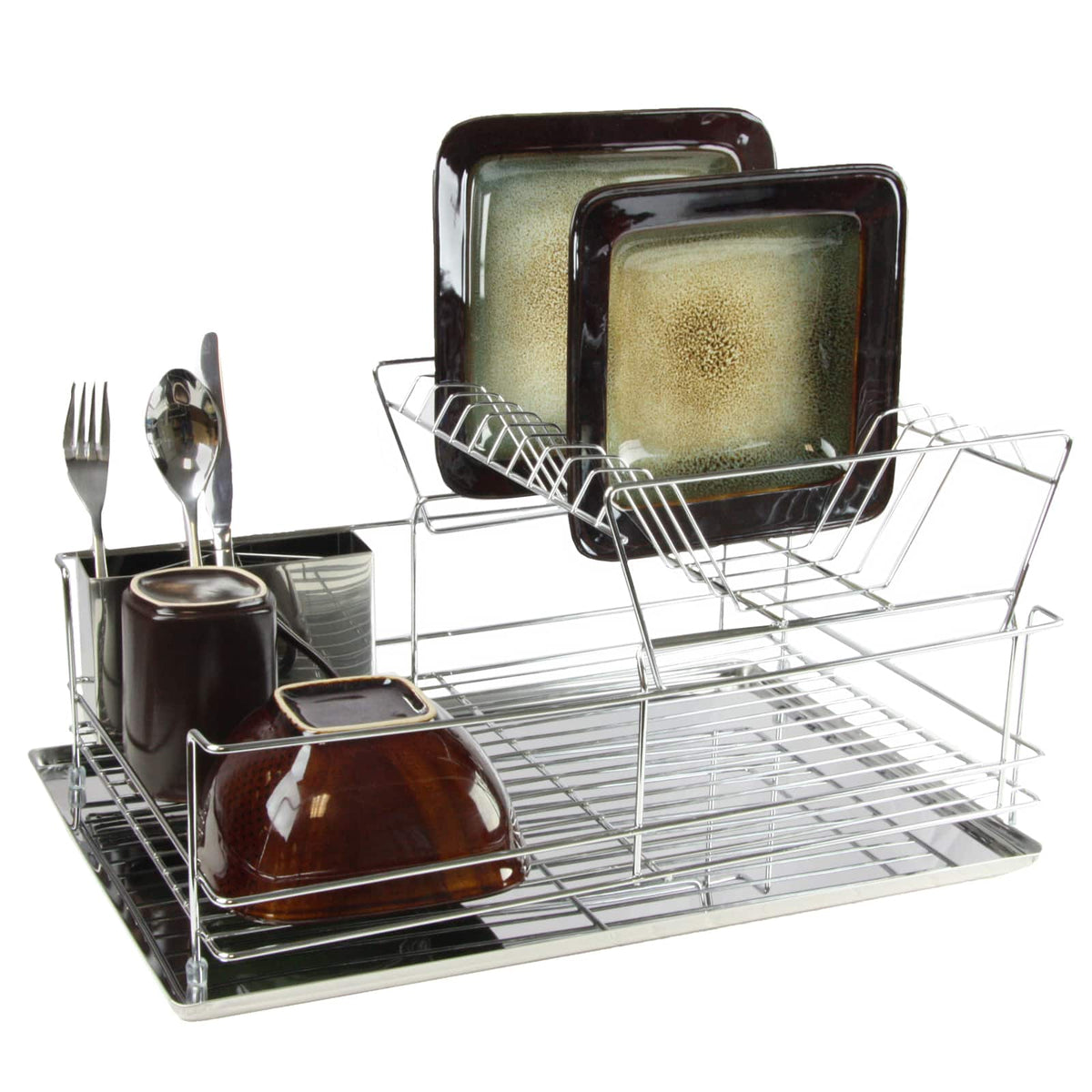 MegaChef - 15.5 Inch Stainless Iron Shelf Dish Rack - Silver