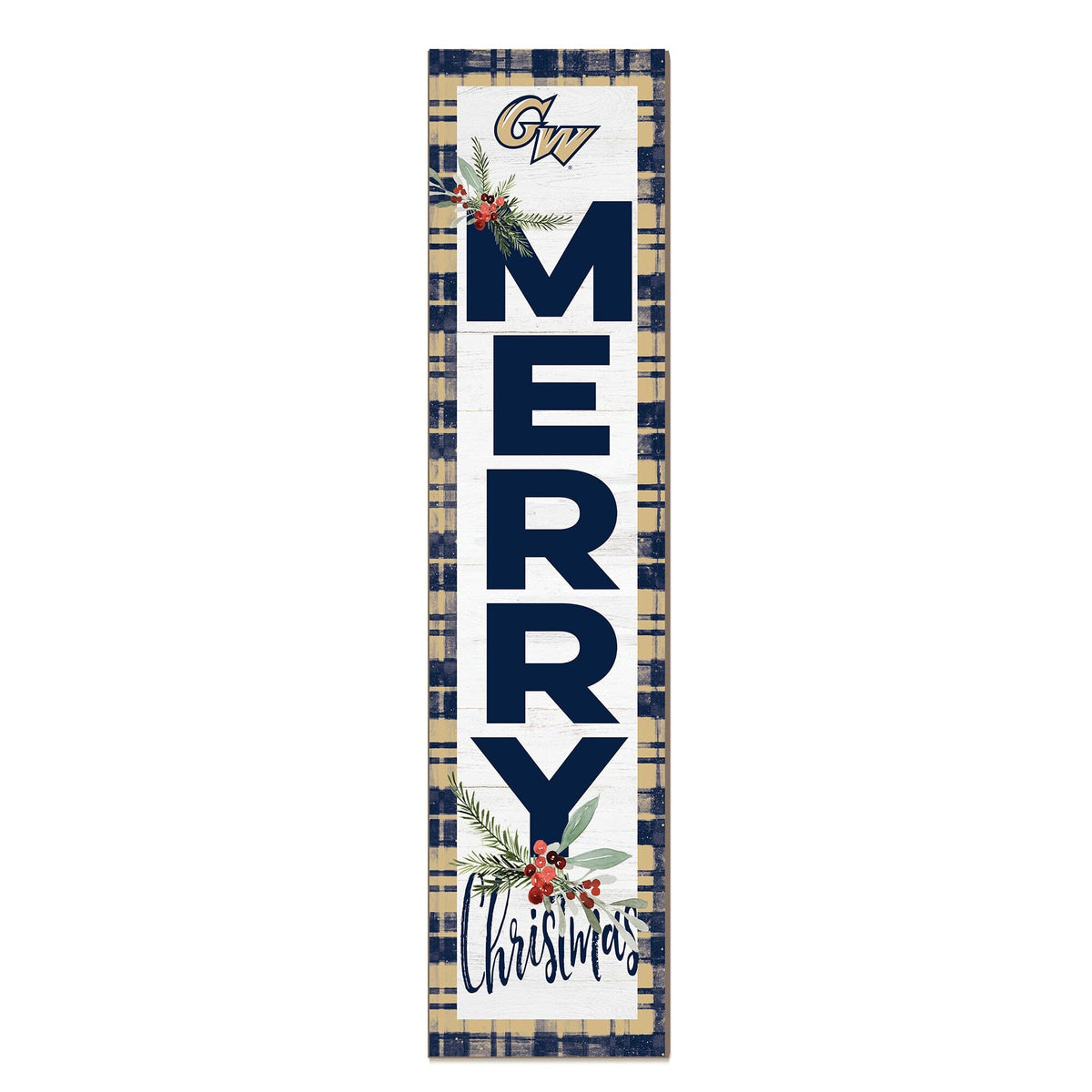 Jardine - George Washington University 12'' x 48'' Outdoor Merry Christmas Leaner - White