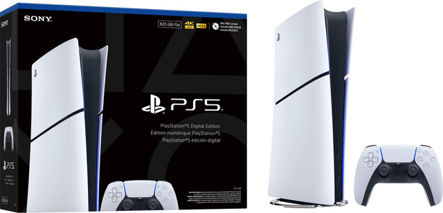 SONY  
825 GB/Go  
4K  
HDR  
PlayStation®5 Digital Edition  
Édition numérique PlayStation®5  
PlayStation®5 edición digital  
PS5  
Console sans disque  
Consola sin disco  
PS5  
X VaRr Nyern lrsre 3  
X d 2m - N - -E - - - no - - - m - -. - - - - - - - - . -. - -- - .. - - -- - - Am - - - I - - -- - - omate - -- m - sunae  
cpartns