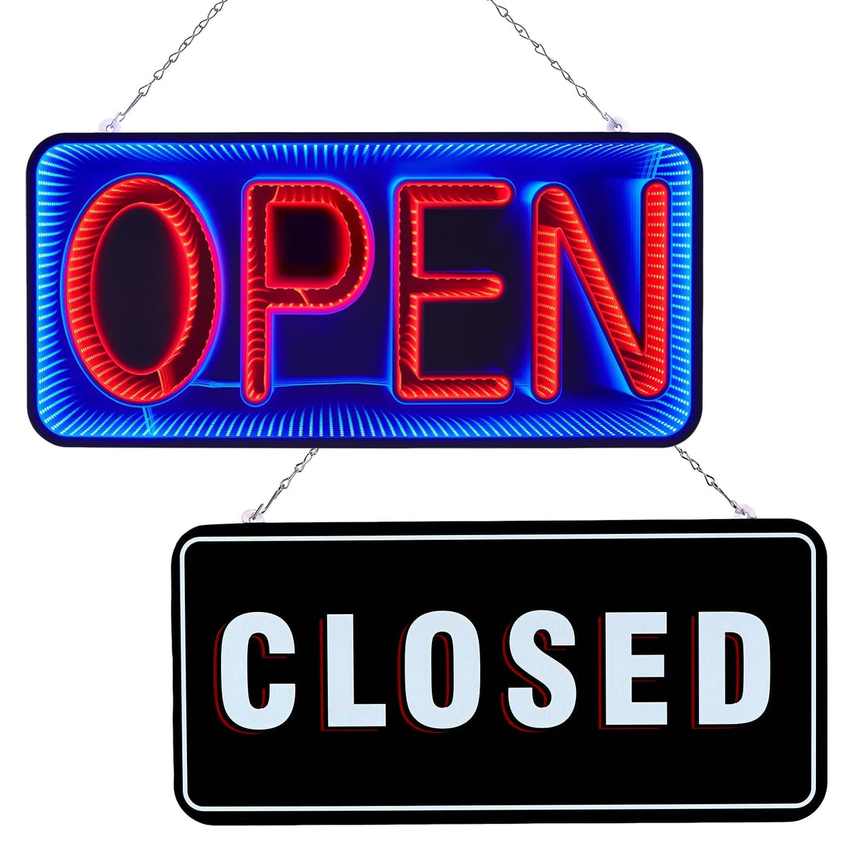 Fitnate - Double-Sided 3D Mirror LED Light Open & Closed Neon Signs - Blue Red