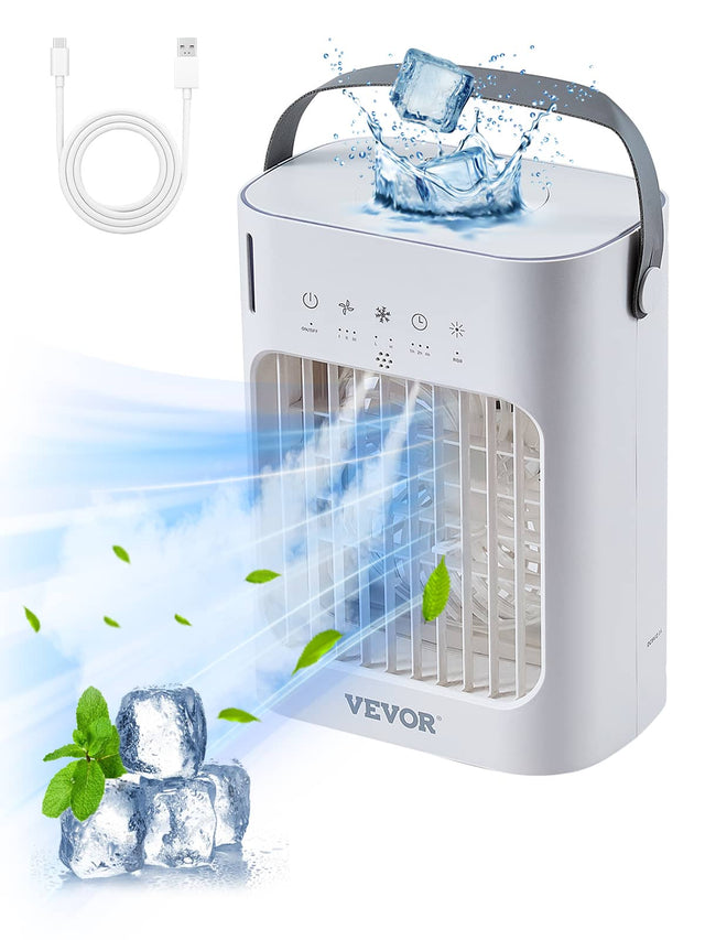 Front. VEVOR - Portable Air Conditioner, 4-in-1 Evaporative Air Cooler, 3-Speed Mini Air Conditioner with 0-7H Smart Timer - White.
