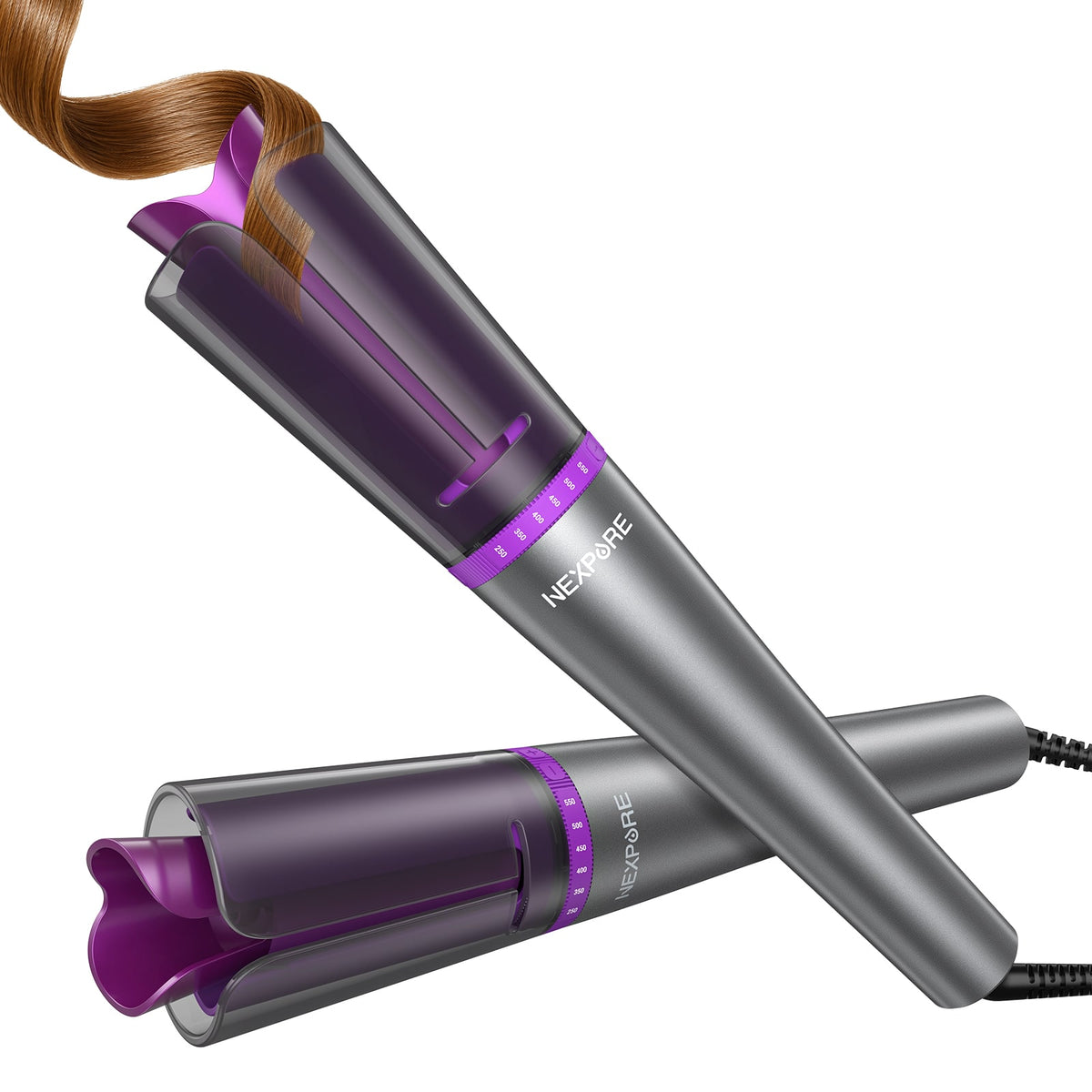 NEXPURE - 1.25 Inch Automatic Curling Iron with Rotating Barrel, 6 Heat Settings and Dual Voltage - Purple