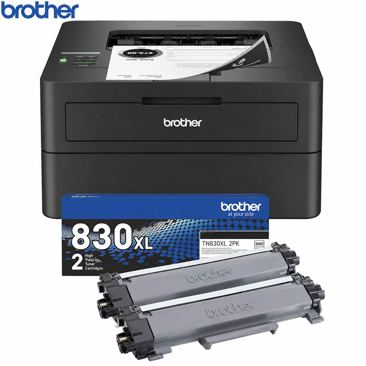 Brother - HLL2460DW Laser Printer with TN830XL 2-Pack Black High Yield Toner Bundle