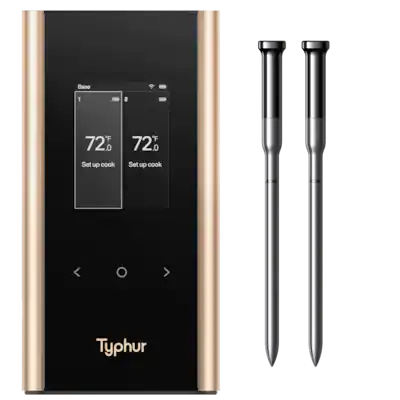 Typhur - Sync Gold Dual Smart Wireless Meat Thermometer, 3000 FT Sub-1G Enhanced Signal, WiFi Unlimited Range, 6 Sensor Probe