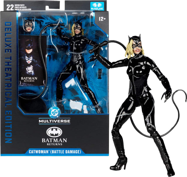 MOVING PARTS! 22 POINTS ARTICULATIONS PUNTOS DE ARTICULACIÓN

McFARLANE

DELUXE THEATRICAL EDITION BATMAN RETURNS * DC MULTIVERSE EDITION BATMAN RETURNS CATWOMAN (BATTLE DAMAGE)

12+