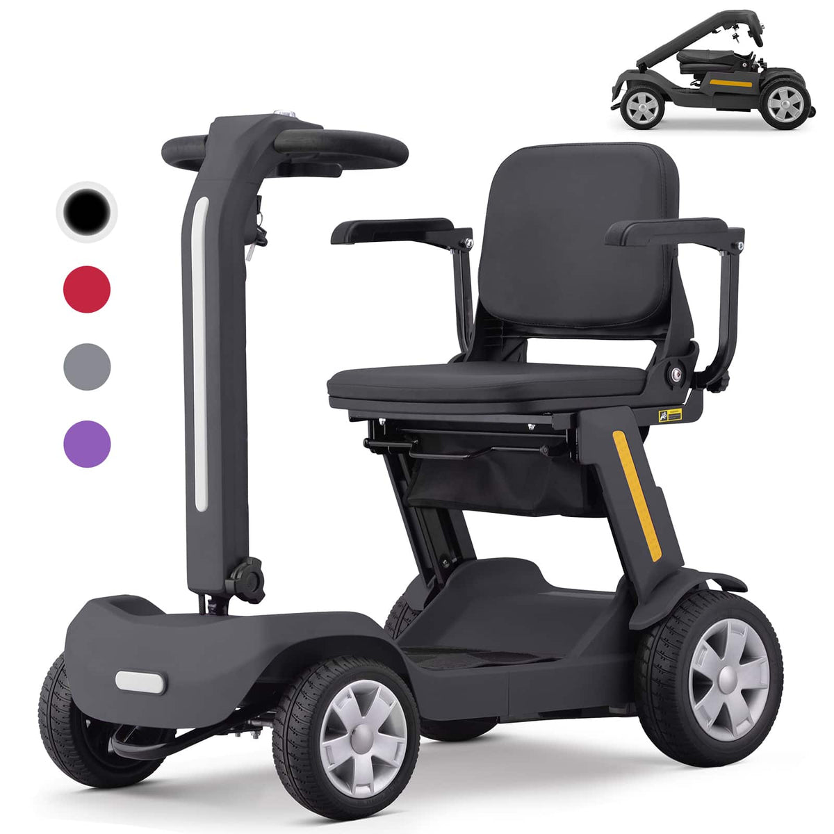 Hover Heart - 4-Wheel Foldable Electric Travel Scooter for Adults, Compact Portable Scooter with 300 lbs Capacity - Black