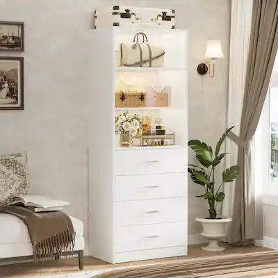 Aheaplus - 80'' Tall Bookcase with 4 Wooden Drawers, 21.3'' Wide Storage Unit with Adjustable Shelves