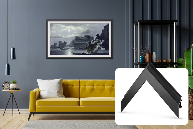 Front. Deco TV Frames - Alloy Scoop Bezel for Samsung The Frame and Frame Pro TV - 85" - Anodized Black.