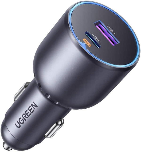UGREEN - 63W Fast USB-C Car Charger, Dual-Port Cigarette Lighter Adapter for iPhones,  Samsung Galaxy, iPads and More - Gray