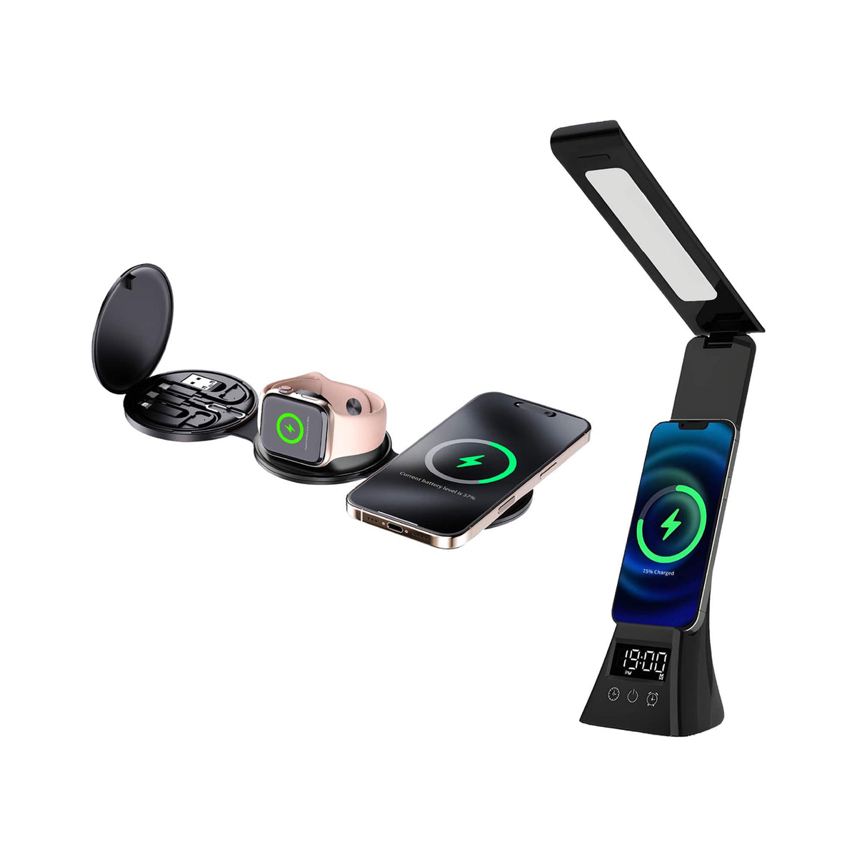 Bundle - Pursonic - Smart Power & Productivity: 3-in-1 LED Desk Lamp & 5-in-1 Wireless Charging Station