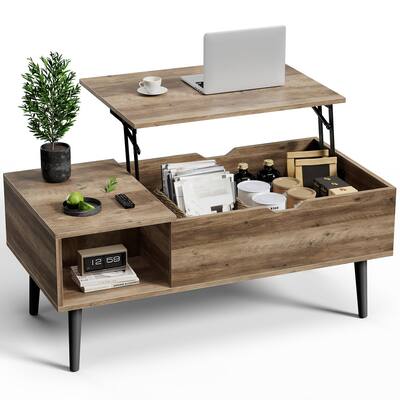 Bestier - Wooden Lift Top Coffee Table with Hidden Compartments and Adjustable Storage Shelves