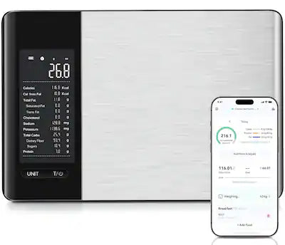 PRIMEPLUS - Smart Food Kitchen Scale with Nutritional Calculator, Free App & 19 Nutrients, Calorie/Macro, for Weight Loss, Stainless
