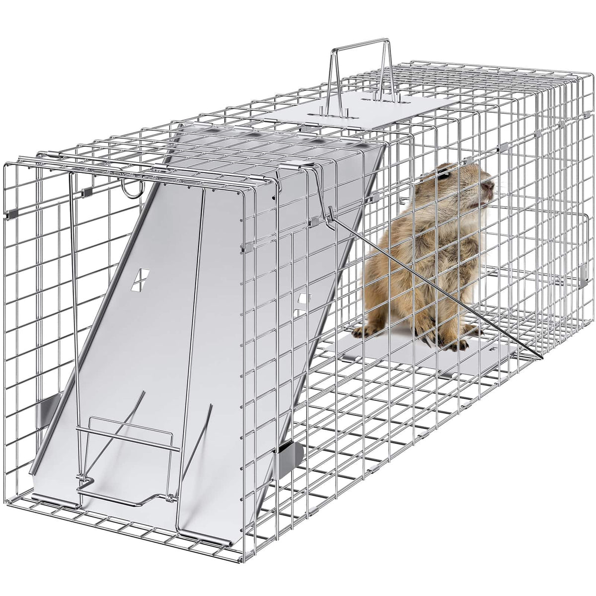 VEVOR - Live Animal Cage Trap, 31" x 10" x 12" Humane Cat Trap Galvanized Iron, Folding Animal Trap with Handle for Rabbits