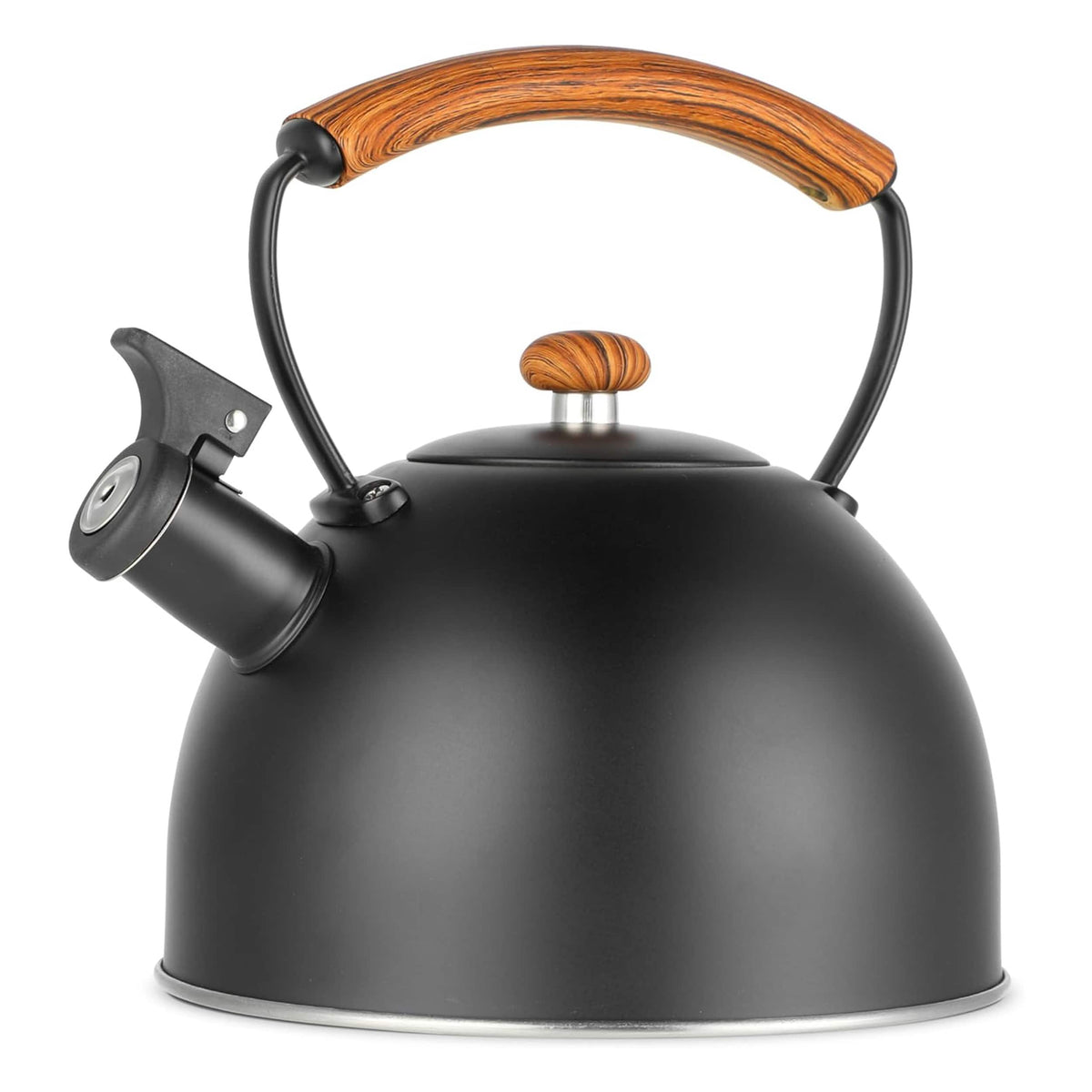 MegaChef - 3.2 Quart Whistling Tea Kettle with Wood Grain Nylon Cool Touch Handle, Matte - Black