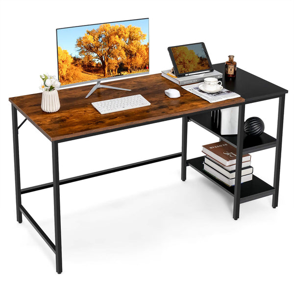 Costway - Writing Desk with Bookshelf - 55" Wide - Rustic Brown