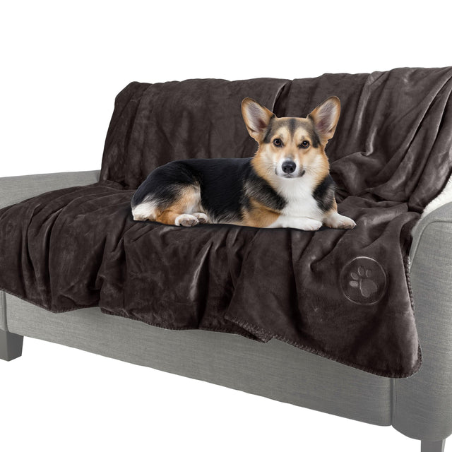 Front. PetMaker - Waterproof Dog Blanket 50x60-Inch Sherpa Dog Blanket for Couch, Bed, or Car Protects from Spills, Stains and Fur - Dark Gray.