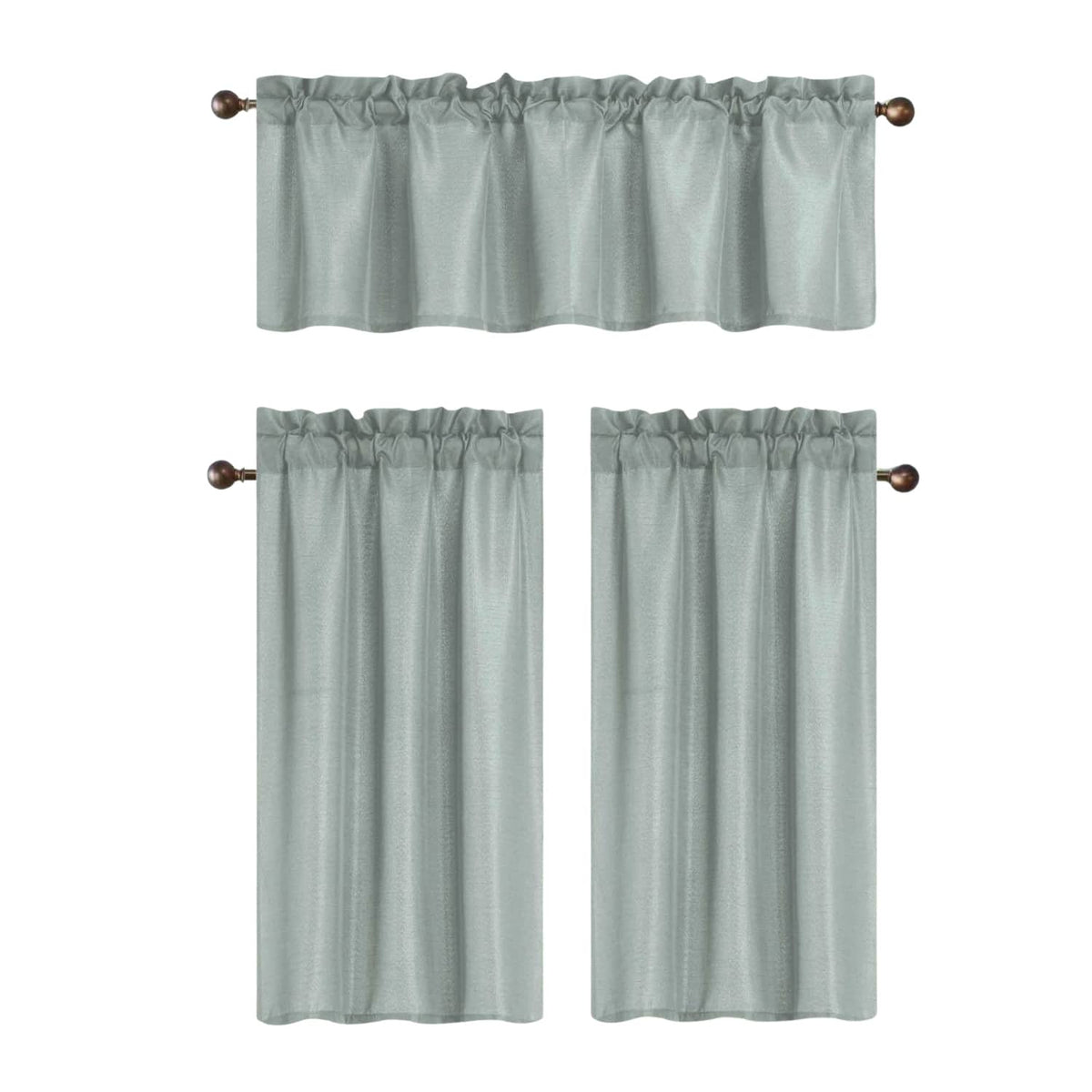 RT Designers Collection - 100% Polyester Gibson Solid 3 PC Kitchen Curtains Valance & Tiers Set 54" x 18" - Silver