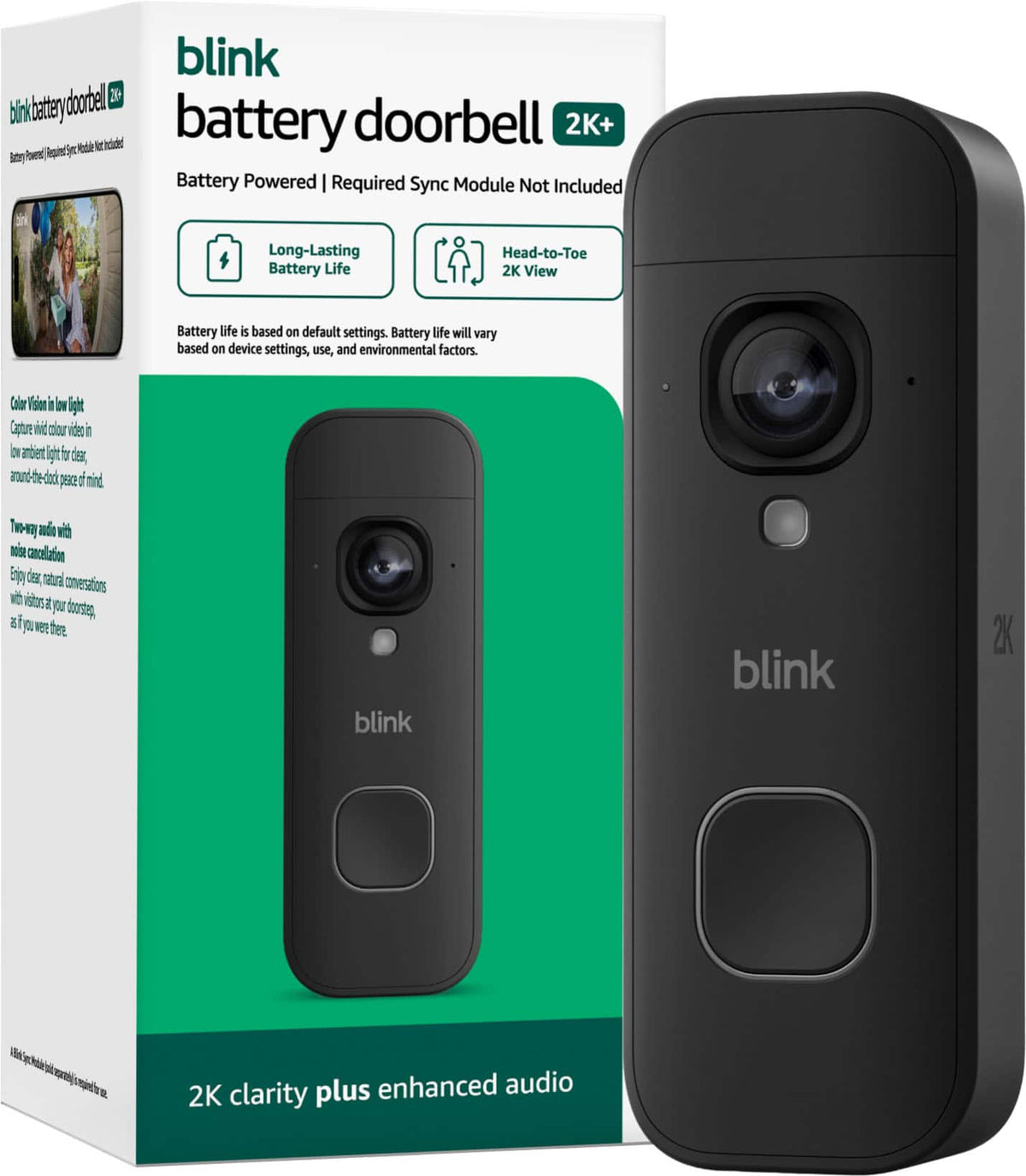 Blink - Battery Doorbell 2K+ (Add-On) — Wireless video doorbell, 2K resolution, enhanced audio - Black