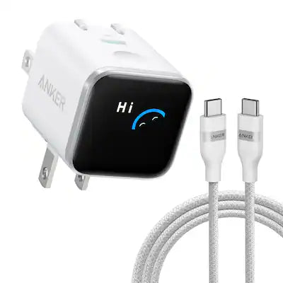 Anker - Nano Charger (45W, Smart Display, 180° Foldable) with USB-C Cable