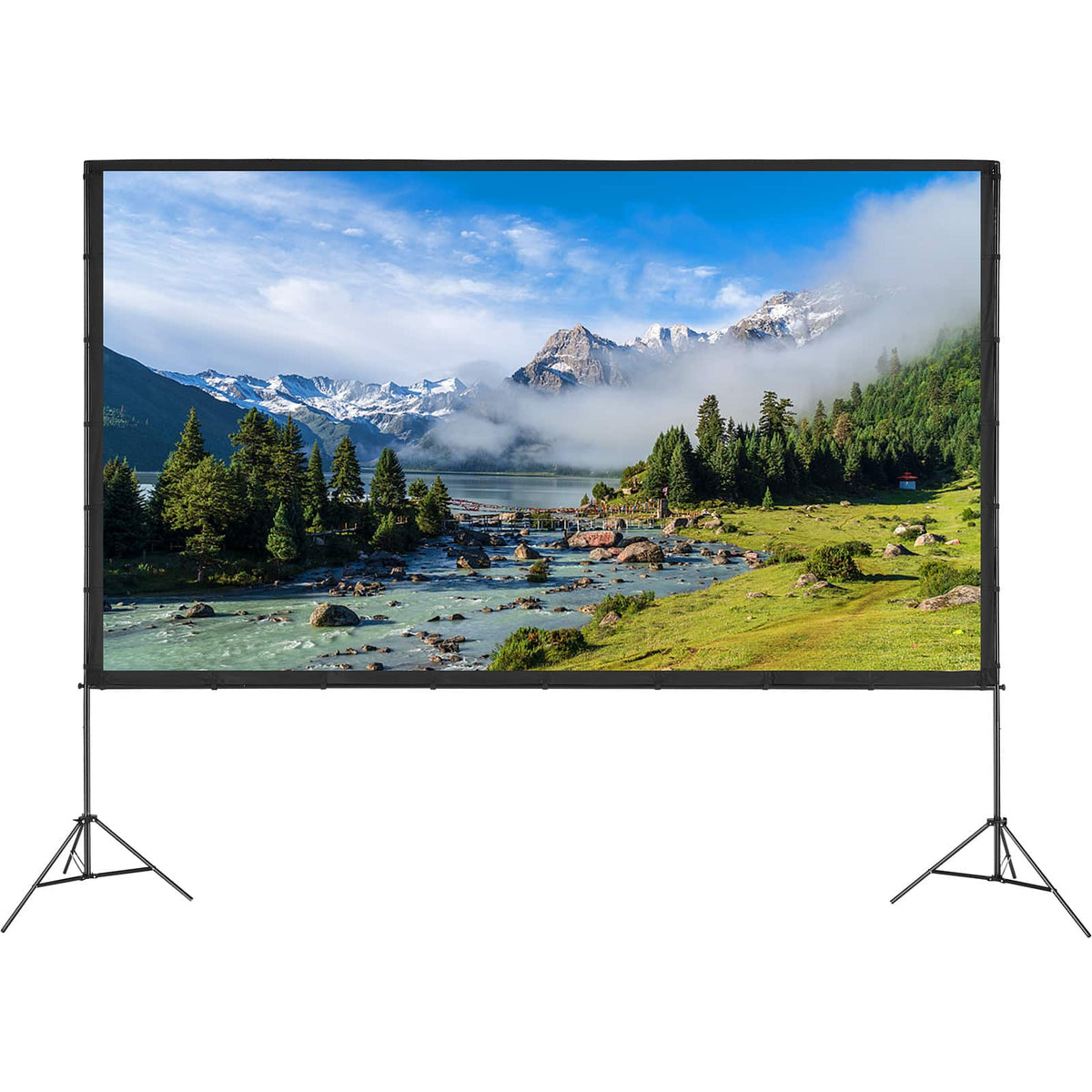 VEVOR - Projector Screen with Stand, 150 inch 16:9 4K 1080 HD Outdoor Movie Screen with Stand, Wrinkle-Free Projection Screen - Black