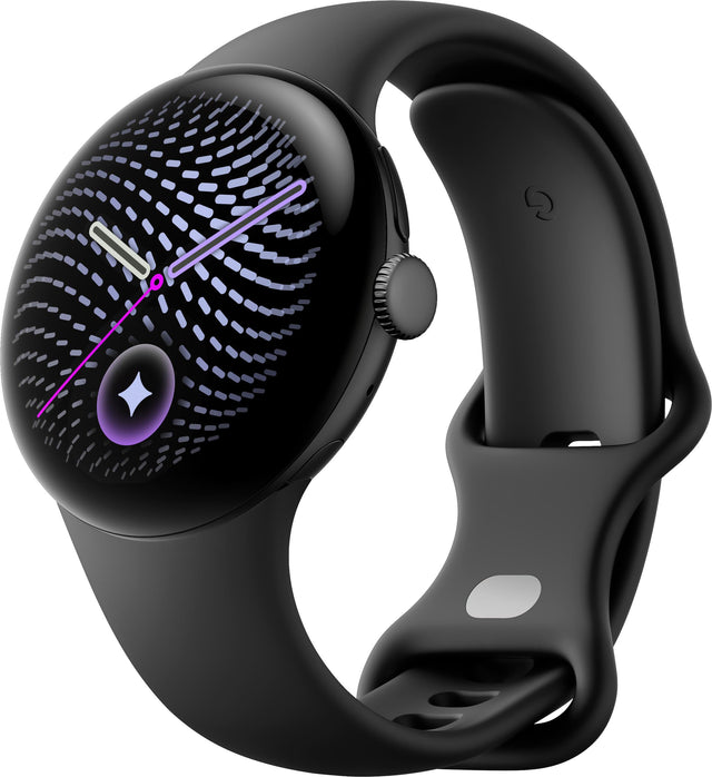 Front. Google - Pixel Watch 5 (45mm) - Wi-Fi - Matte Black Case - Obsidian Band - Small. Large.