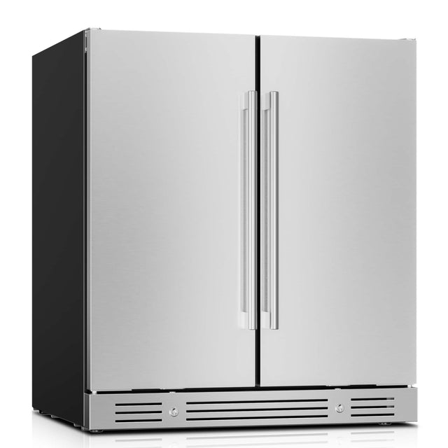 Front. Yeego - 30 Inch Outdoor Wine and Beverage cooler Dual Zone wine Refrigerator 80 Can & 33 Bottle, 34-65°F Built-in - Stainless Steel.